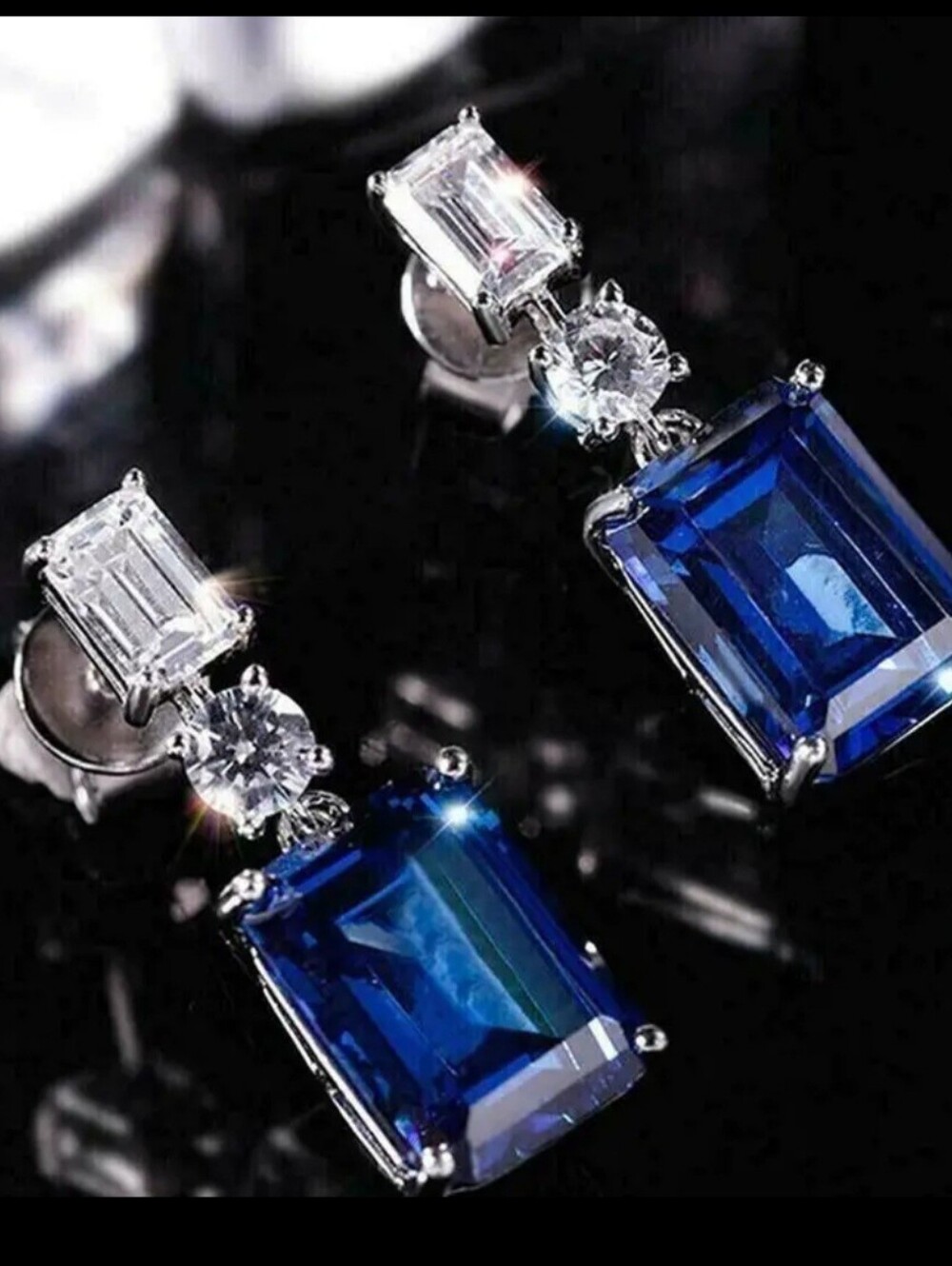 Silver Blue Sapphire-Style Drop Earrings
